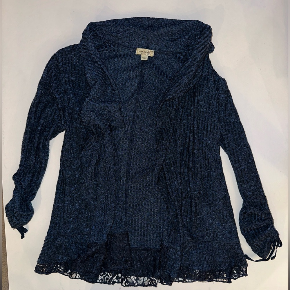 Women’s One World Lace Trim Navy Cardigan - Picture 2 of 5